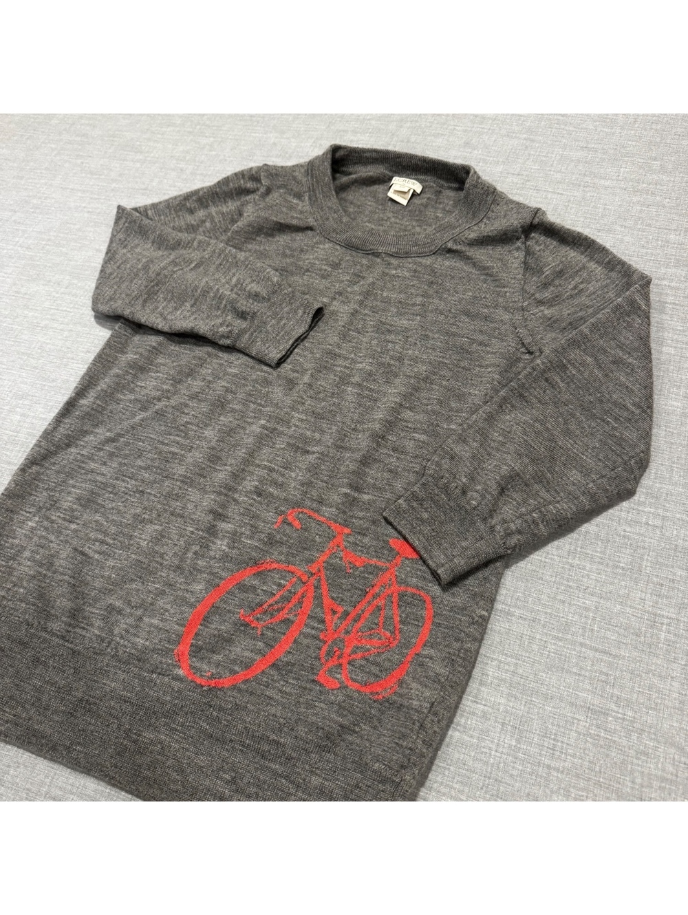 J.Crew Women’s XS Gray Knit Sweater Red Bicycle Graphic Crewneck Long Sleeve